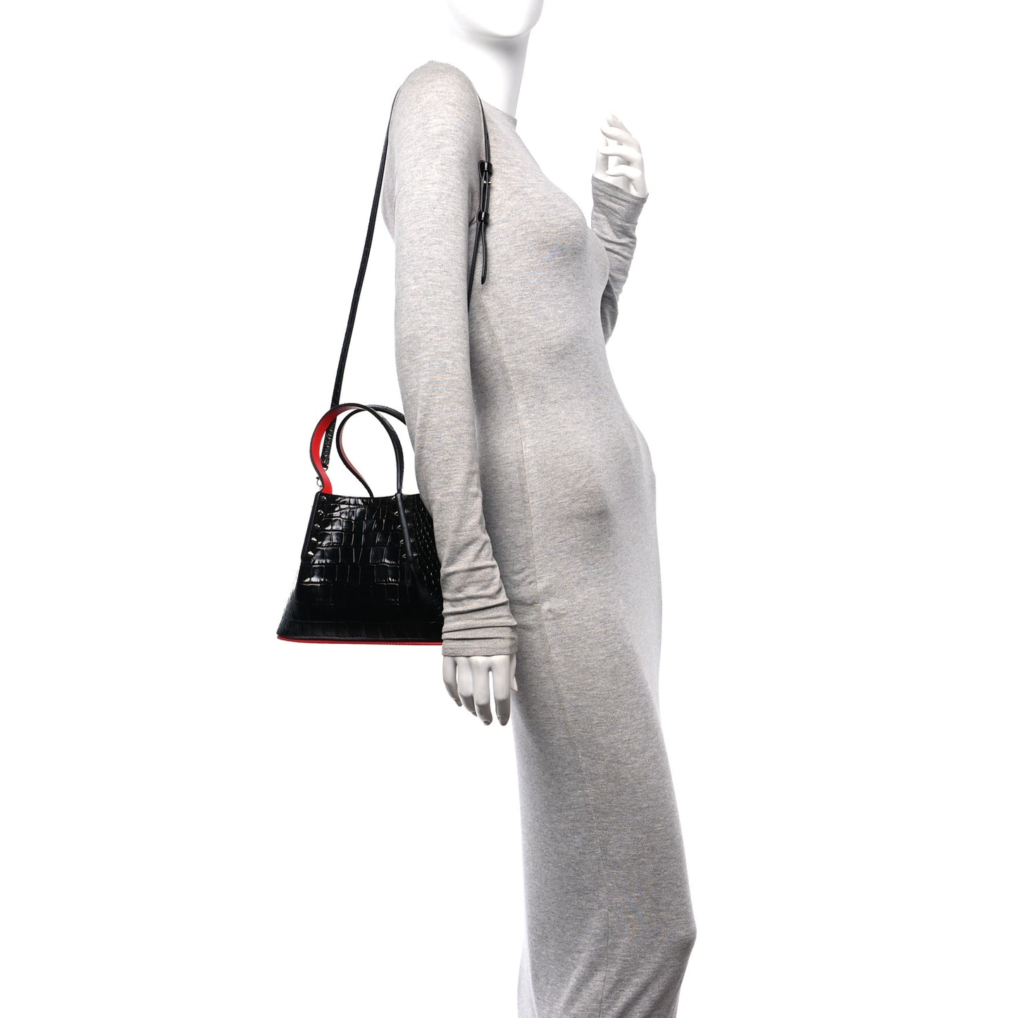 Patent Crocodile Embossed Spiked Mini Cabarock Shopper Tote  Black