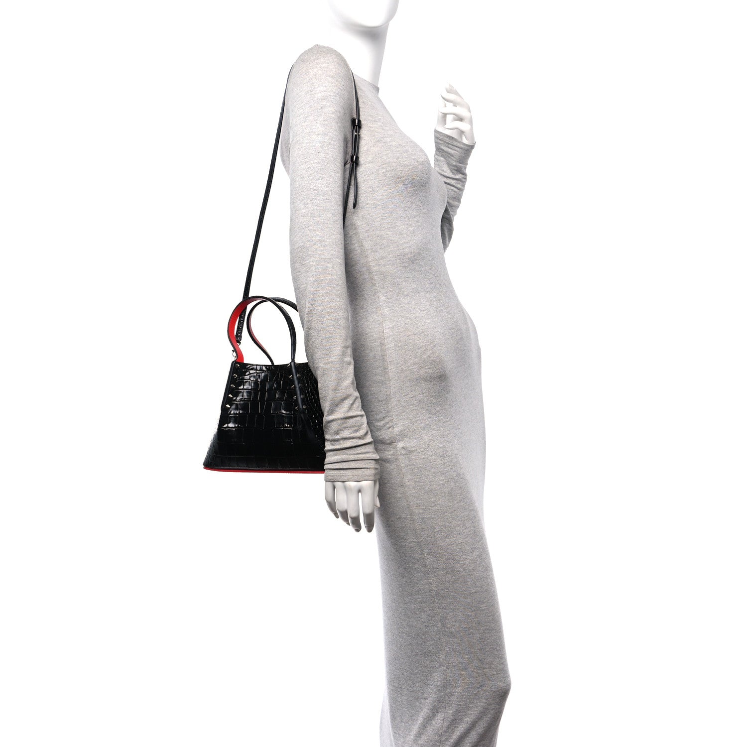 Christian Louboutin Patent Crocodile Embossed Spiked Mini Cabarock Shopper Tote  Black 2 of 8