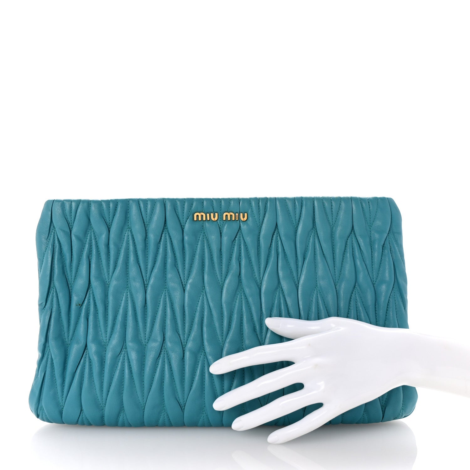 Miu Miu Nappa Matelasse Large Lux Pouch Turchese 2 of 6