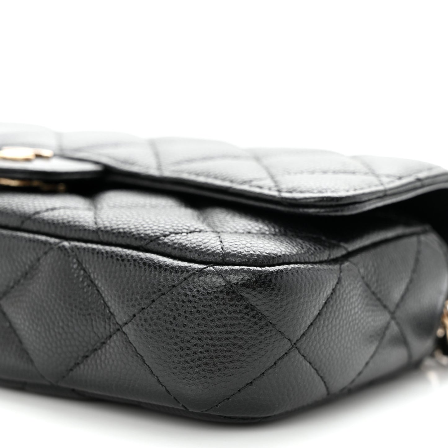 Caviar Quilted Flap Phone Holder With Chain Black