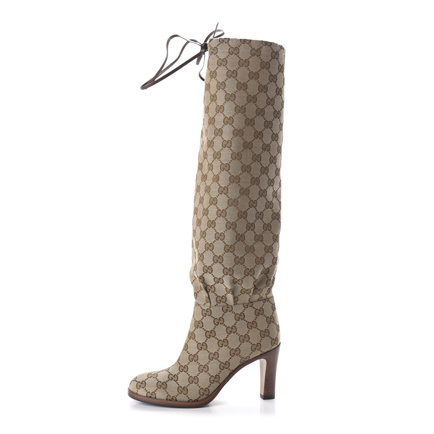 Gucci Monogram Lisa Mid Heel Boots 35 Beige Ebony 1 of 7