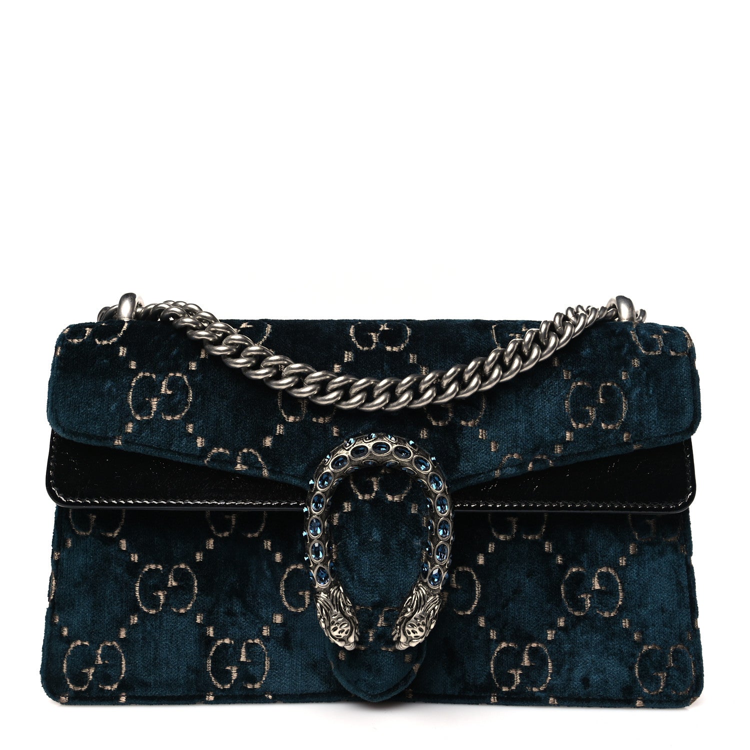 Gucci Velvet Skipper Crystal GG Monogram Small Dionysus Shoulder Bag Blue Beige Black 1 of 10