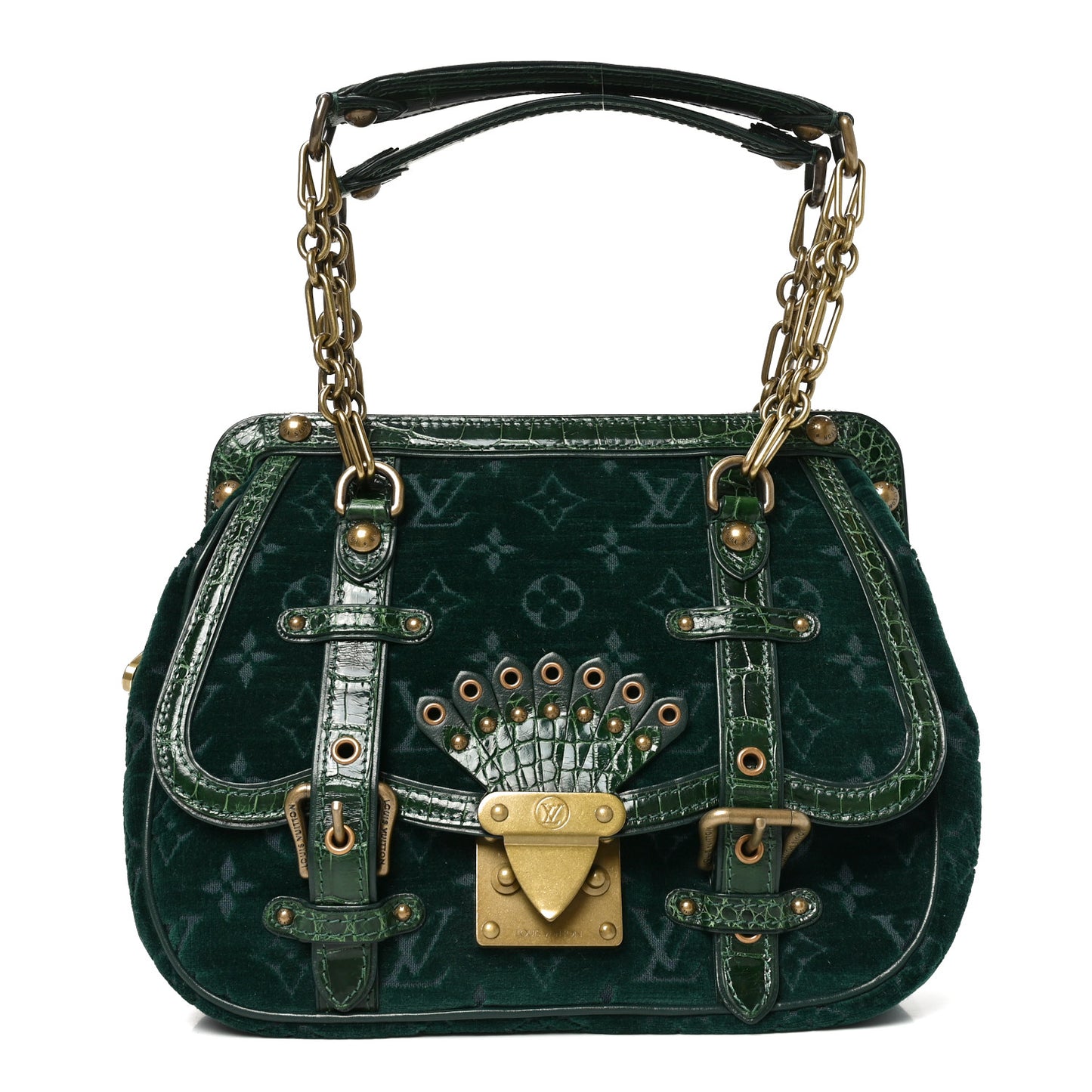 Monogram Velours Alligator Gracie MM Green