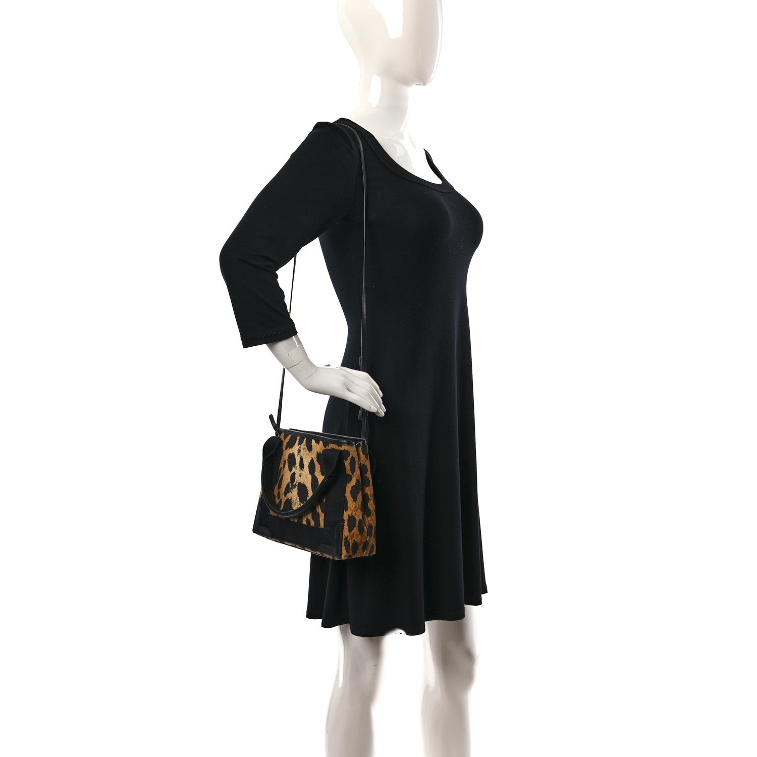Balenciaga Cotton Canvas Satin Calfskin Leopard Print Navy Cabas XS Beige Black 2 of 11