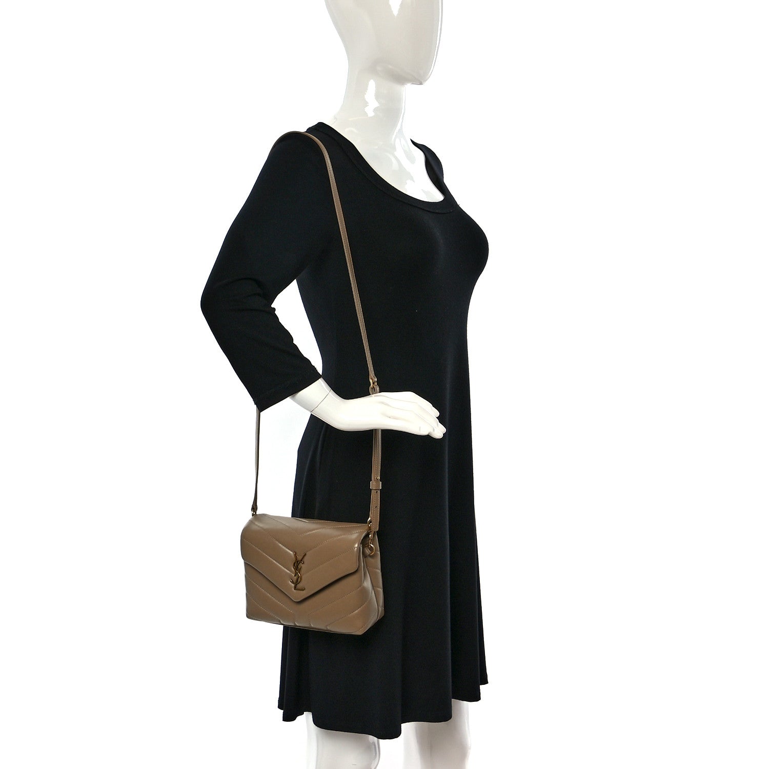 Saint Laurent Calfskin Y Quilted Monogram Toy Loulou Crossbody Bag Dark Beige 2 of 10