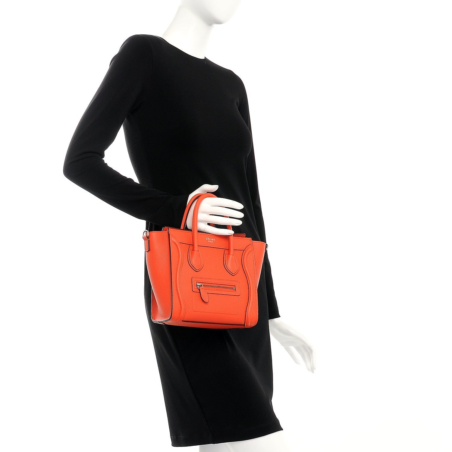 Celine Drummed Calfskin Nano Luggage Vermillion 3 of 10