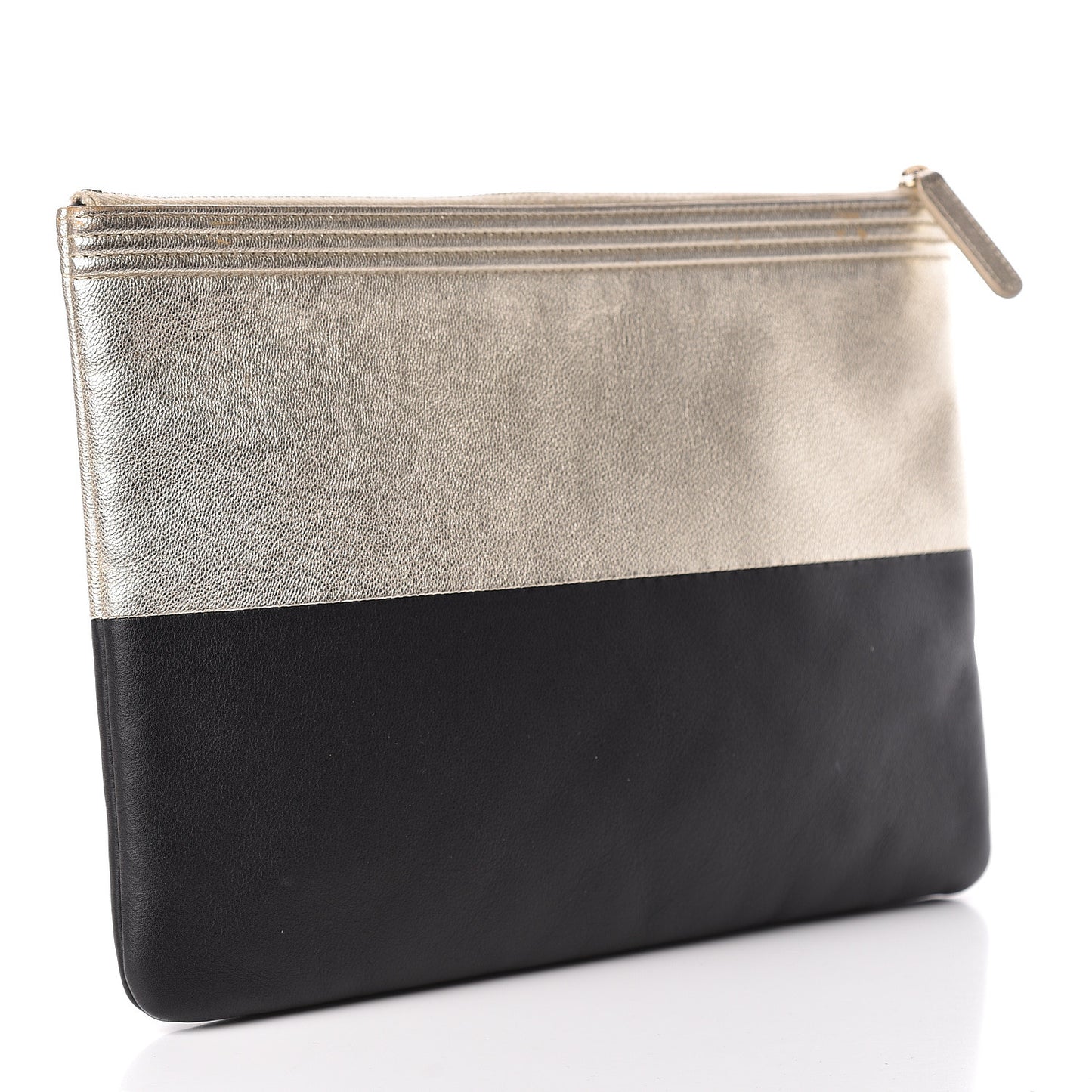 Metallic Goatskin Lambskin Medium Boy Cosmetic Case Black Gold