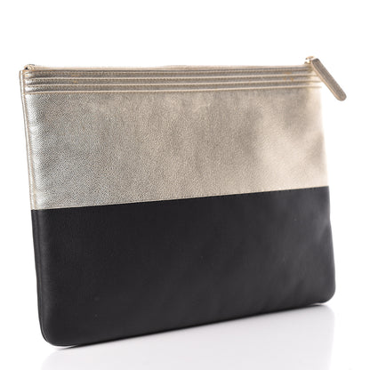 Chanel Metallic Goatskin Lambskin Medium Boy Cosmetic Case Black Gold 3 of 10
