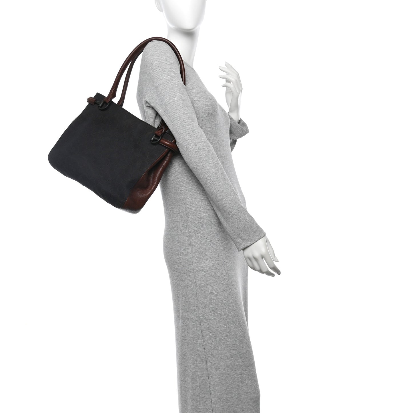 Monogram Denim GG Shoulder Bag Black Brown