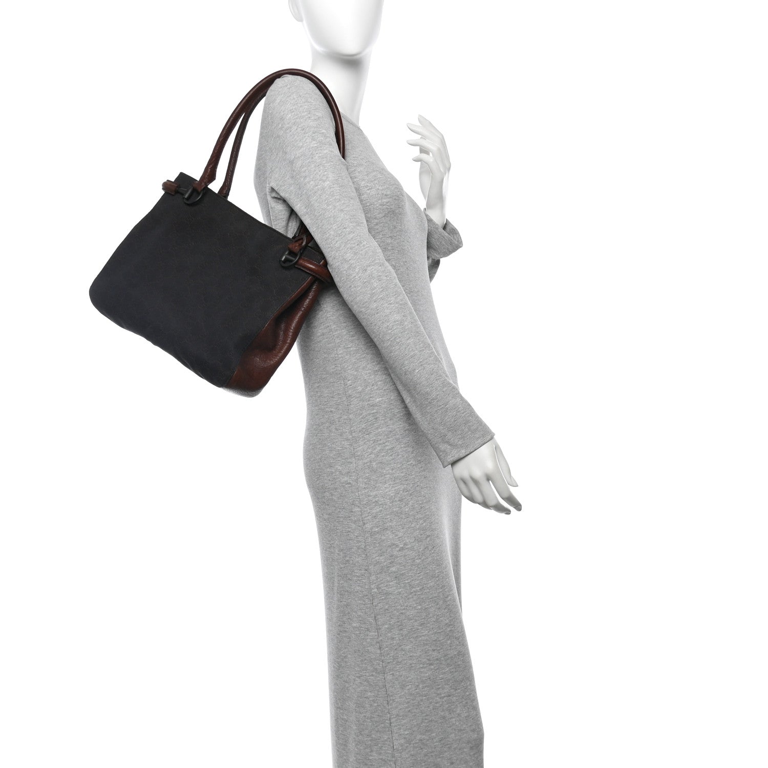 Gucci Monogram Denim GG Shoulder Bag Black Brown 2 of 11