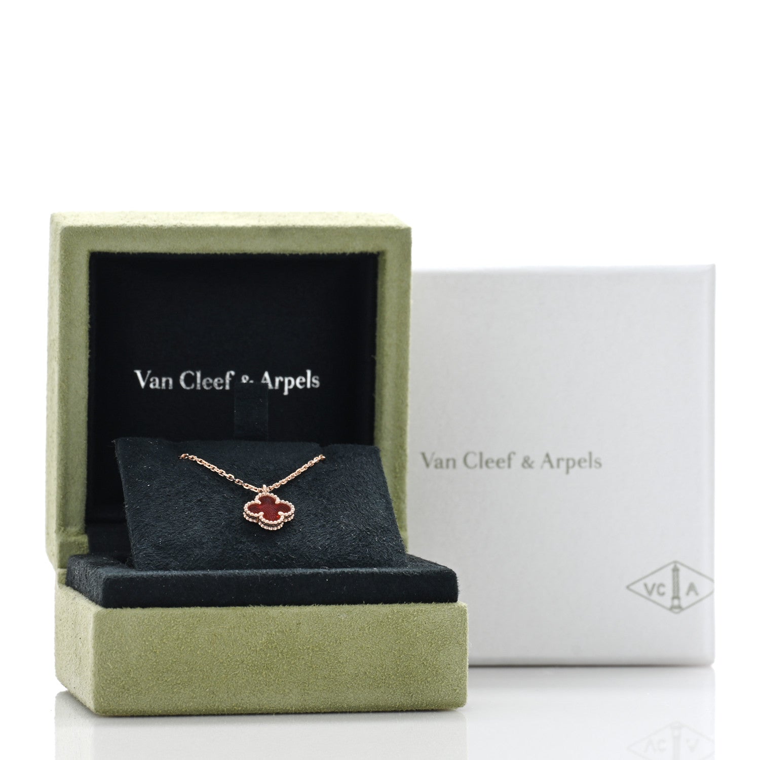 Van Cleef & Arpels 18K Rose Gold Carnelian Sweet Alhambra Pendant Necklace 5 of 5