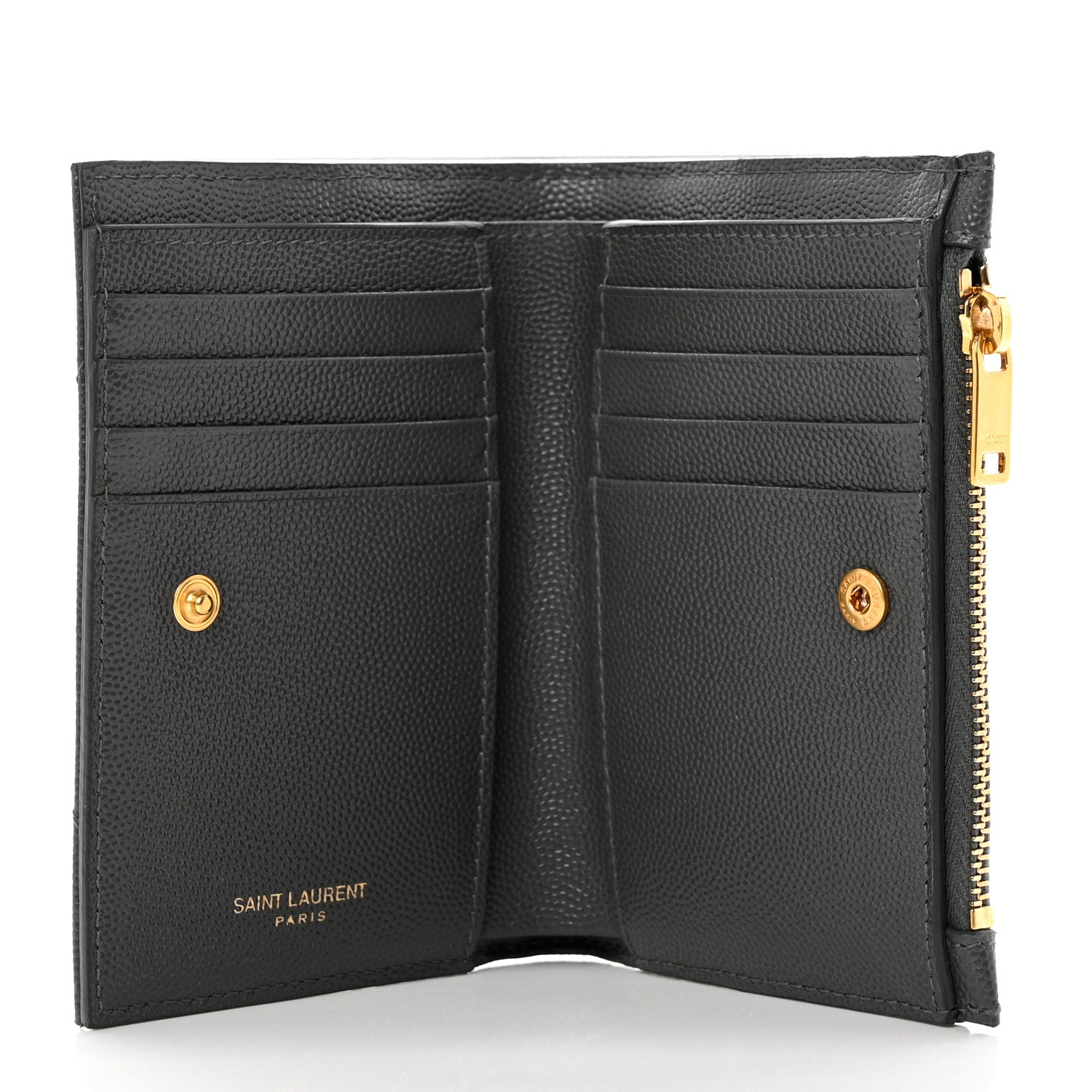 Saint Laurent Grain De Poudre Matelasse Chevron Monogram Zipped Two-Part Wallet Storm 5 of 6
