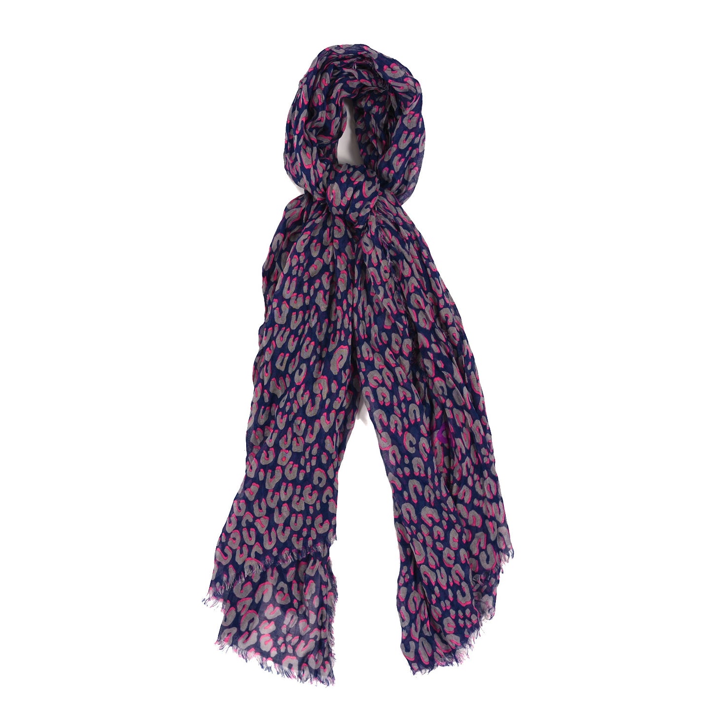 Cashmere Silk Sprouse Leopard Shawl Scarf Blue Nuit