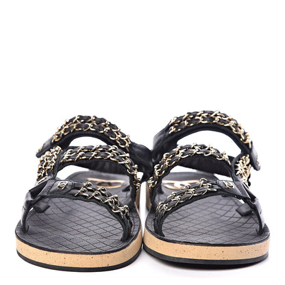 Chanel Calfskin Chain Flat Sandals 41 Black 2 of 8