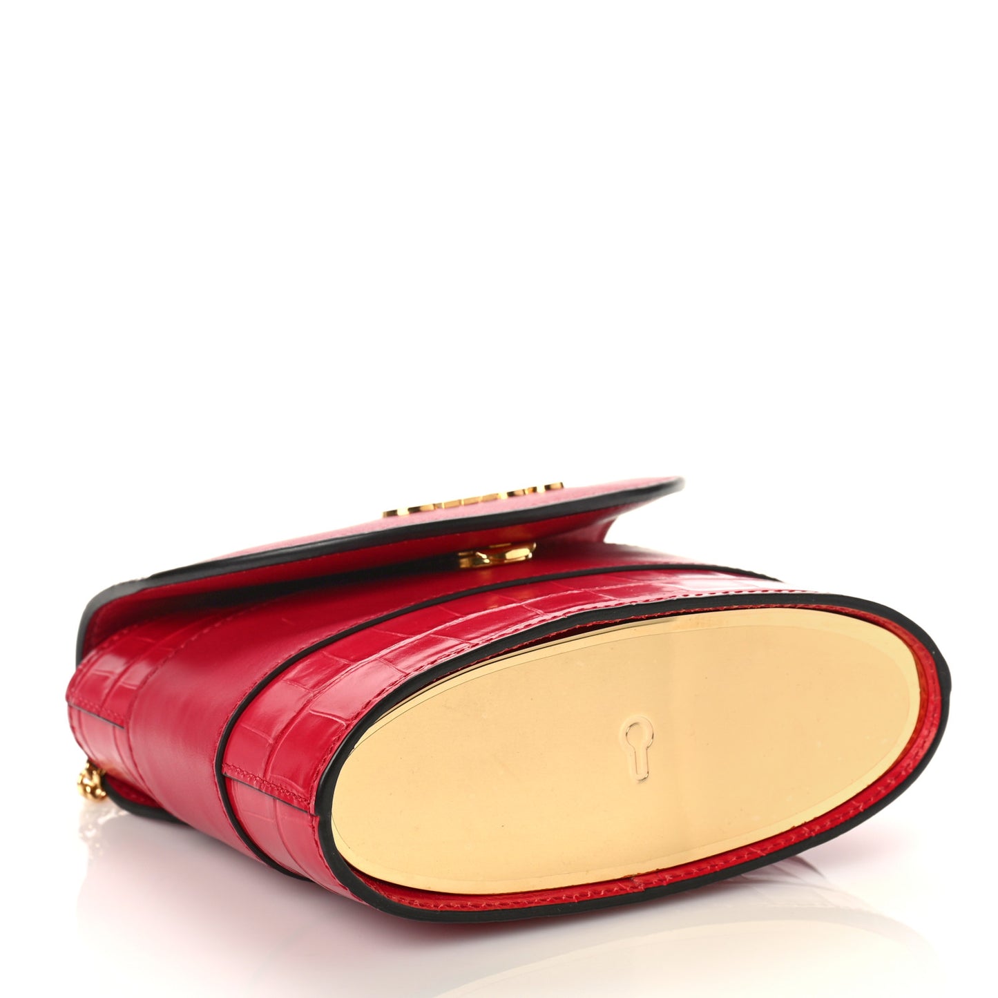 Calfskin Crocodile Embossed Small Aby Lock Dusky Red