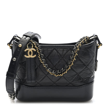 Chanel Aged Calfskin Quilted Small Gabrielle Logo Hobo Black 1 of 10