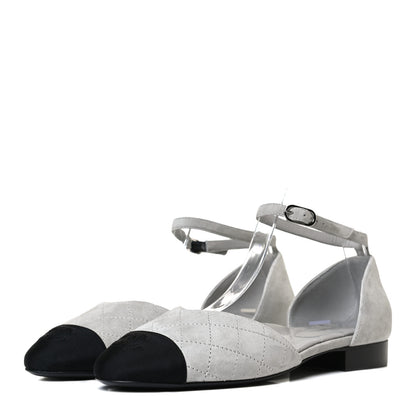 Chanel Suede Grosgrain Cap Toe CC Ankle Strap Sandals 37 Gray 3 of 13