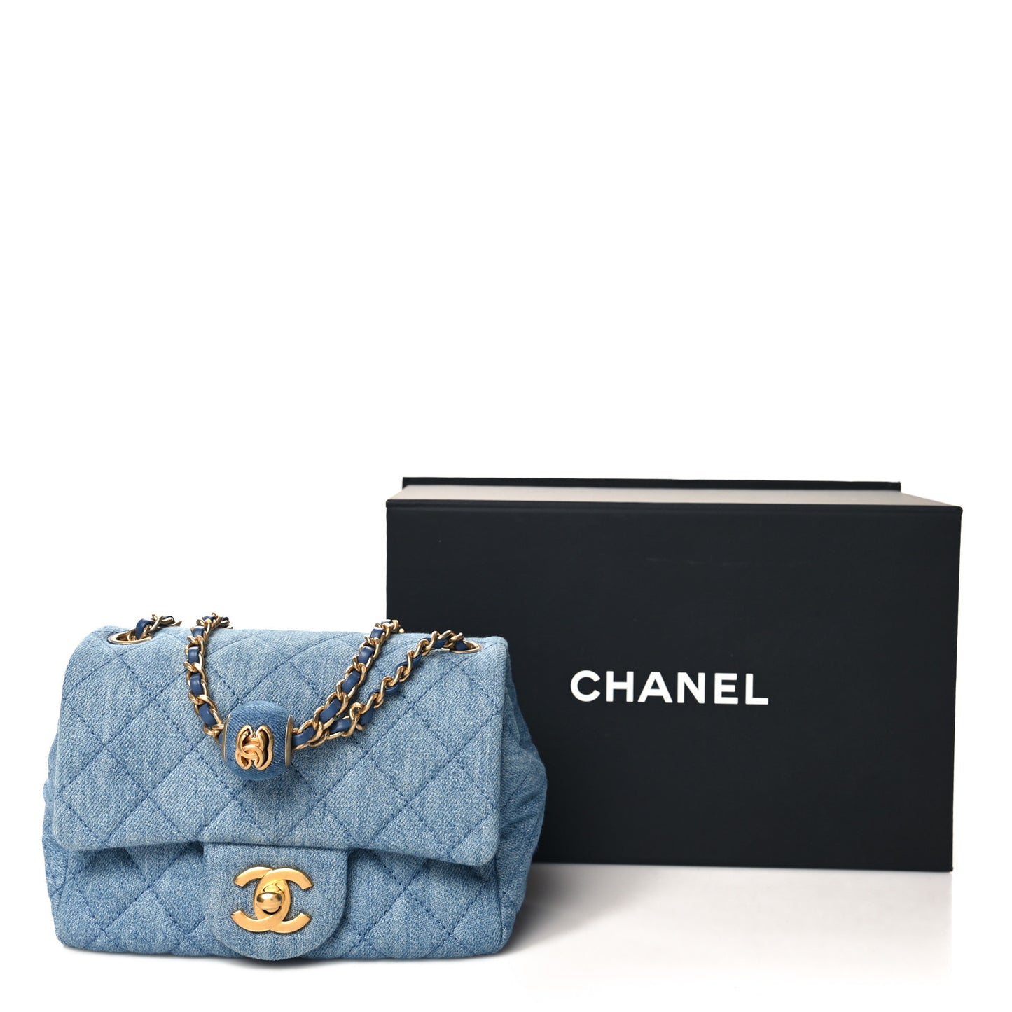 Denim Quilted Mini Pearl Crush Flap Blue