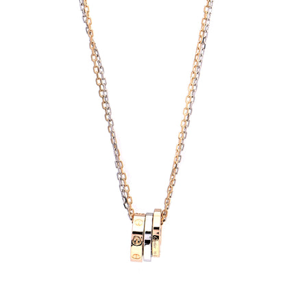 Cartier 18K White Pink Gold Diamond Three Ring LOVE Pendant Necklace 1 of 8