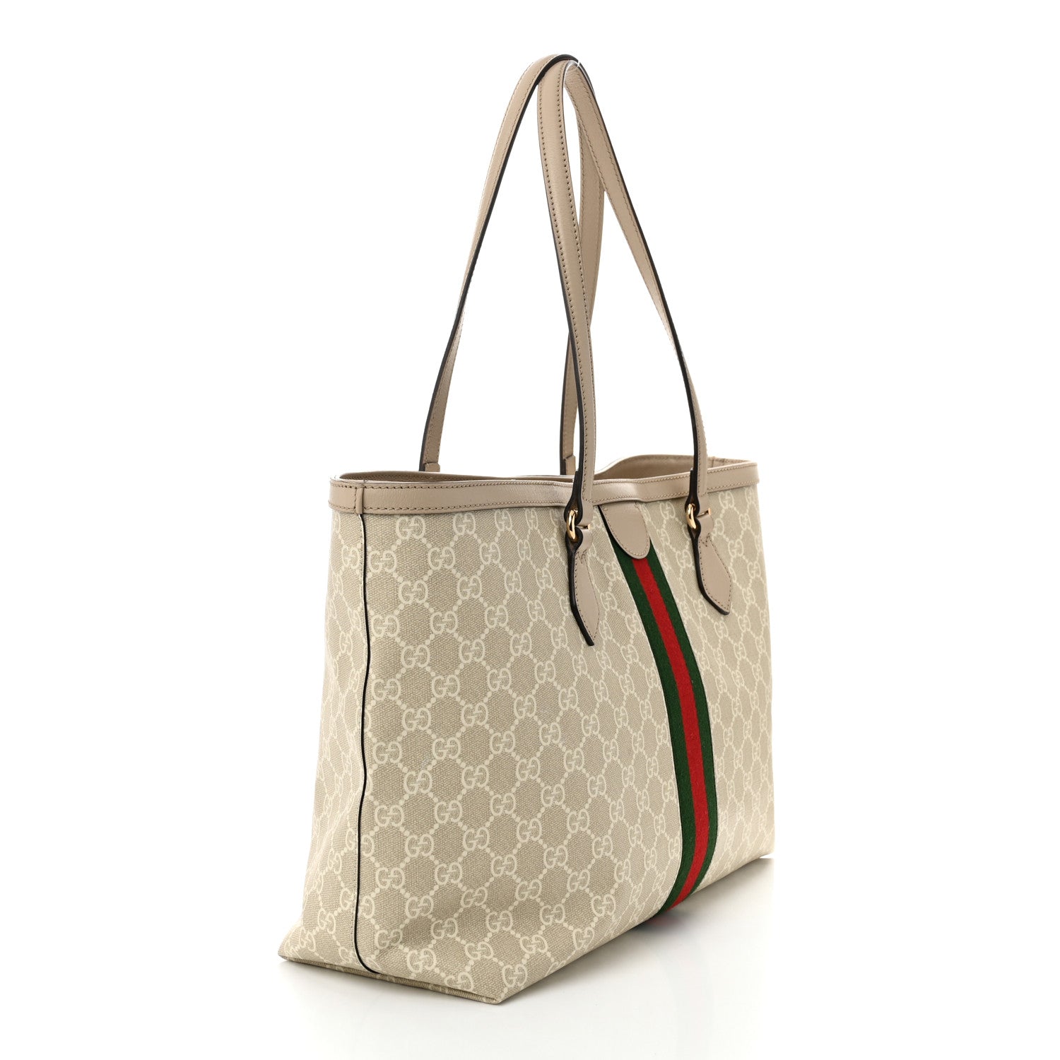 Gucci GG Supreme Monogram Textured Dollar Calfskin Web Large Ophidia Shopping Tote Beige Mystic White Oatmeal 3 of 10