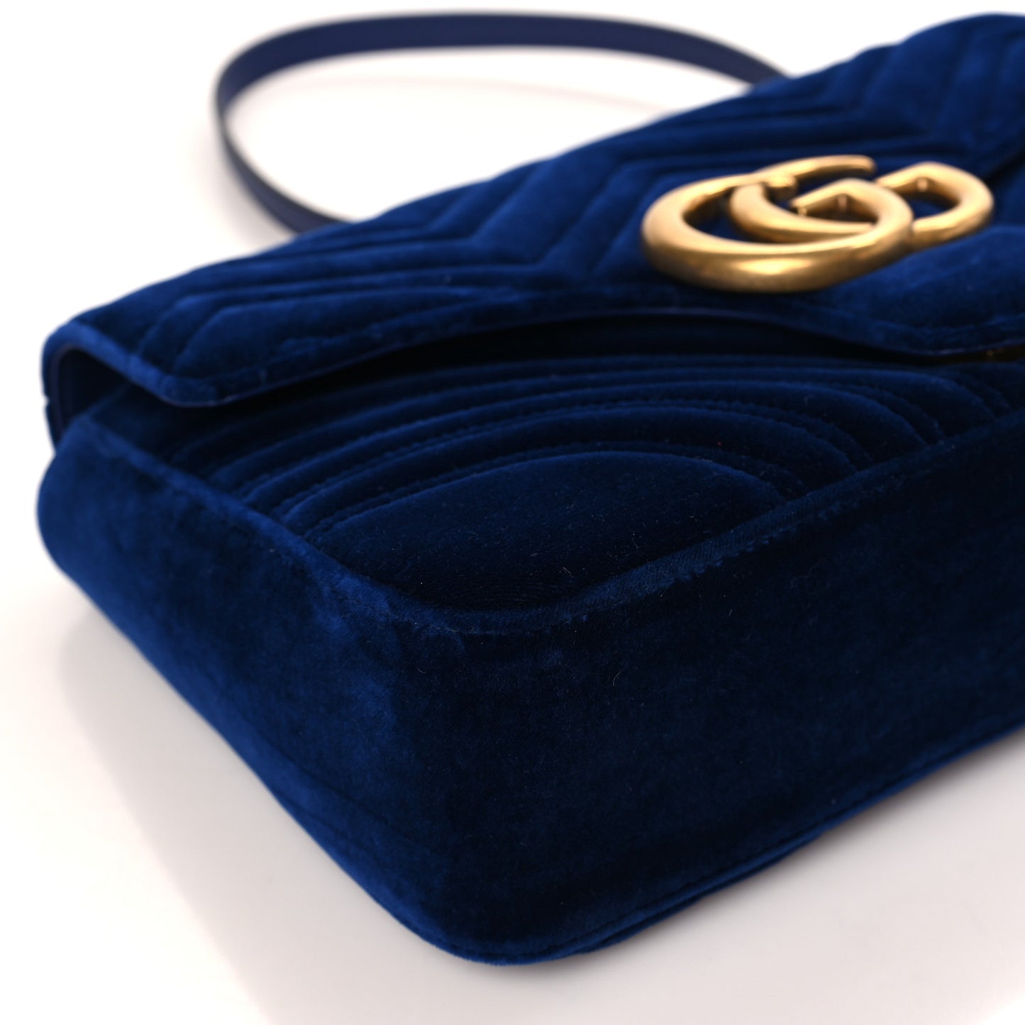 Velvet Matelasse Medium GG Marmont Shoulder Bag Cobalt Blue