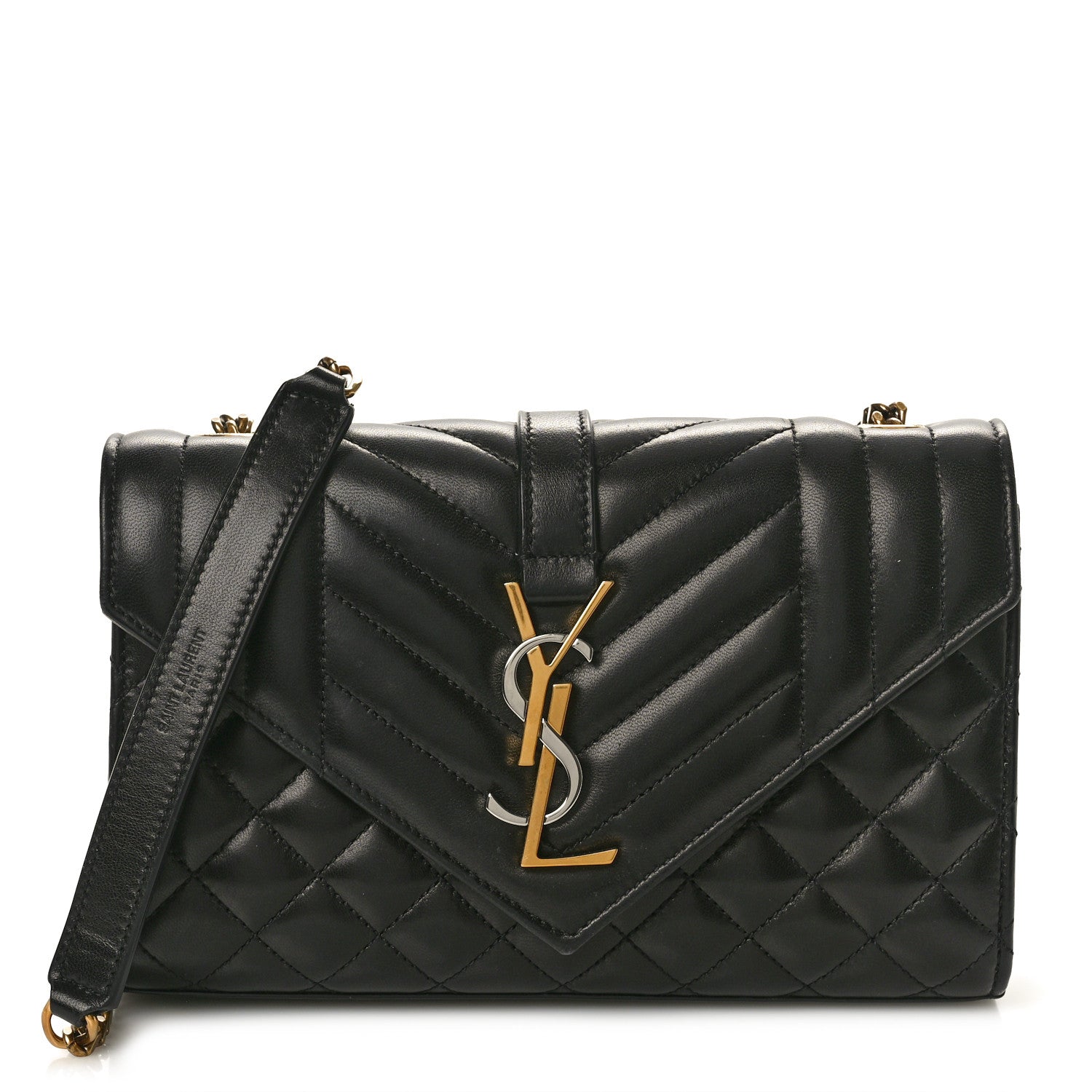 Saint Laurent Lambskin Mixed Matelasse Triquilt Small Monogram Satchel Black 1 of 9