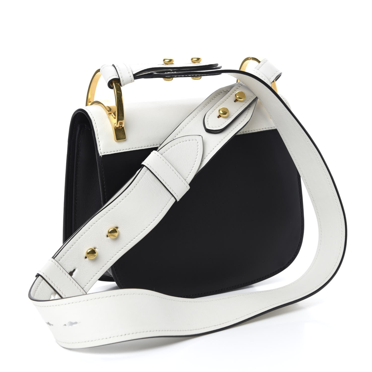 Prada City Calf Pionniere Saddle Bag Black White 3 of 11