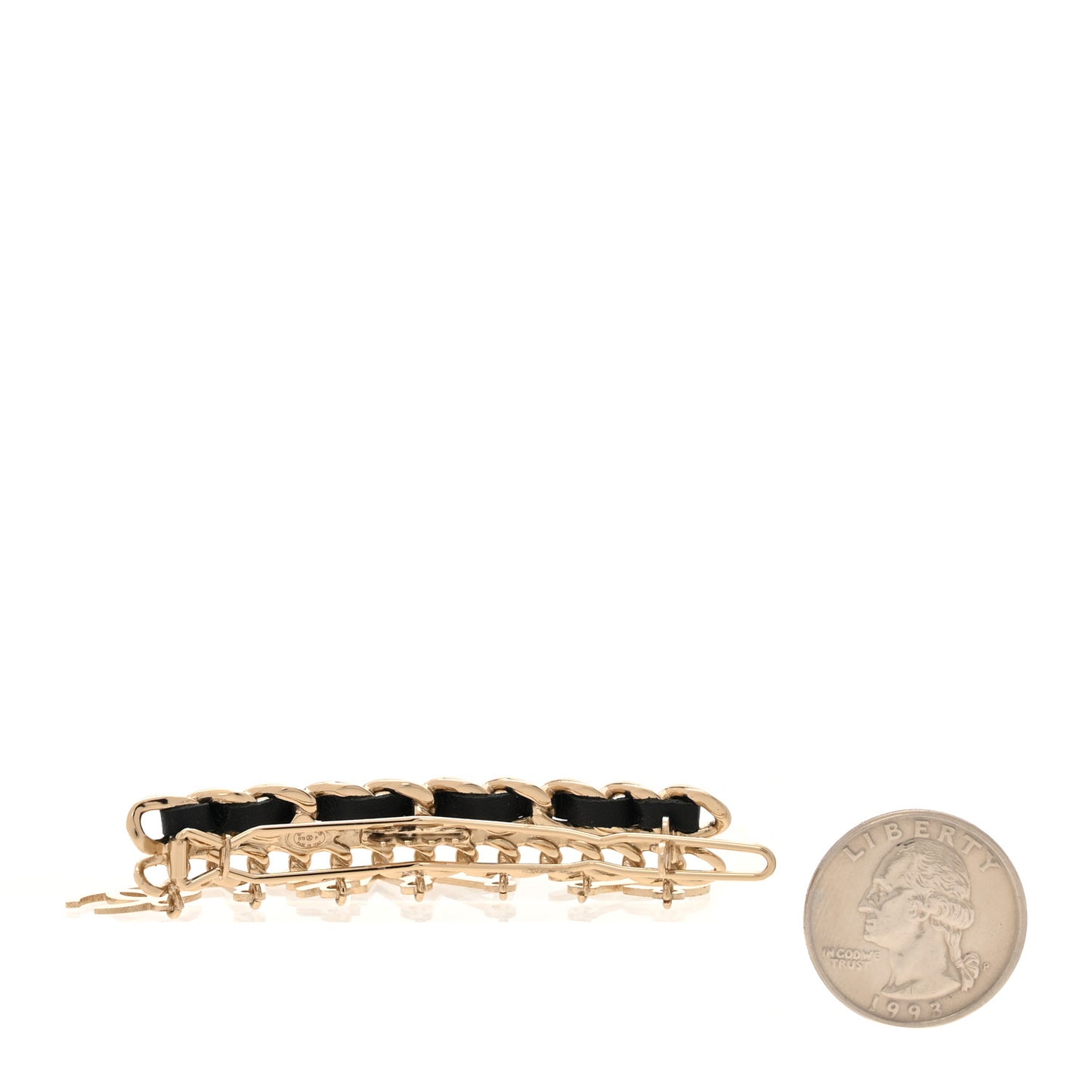 Metal Lambskin Chain Logo Hair Clip Gold Black