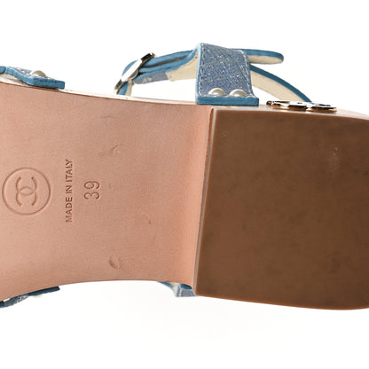 Chanel Denim Cork Pearl Sandals 39 Blue 8 of 9