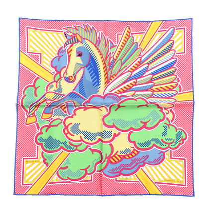 Hermes Silk Pegase Pop Pocket Square Rose Vif Vert Jaune 1 of 3