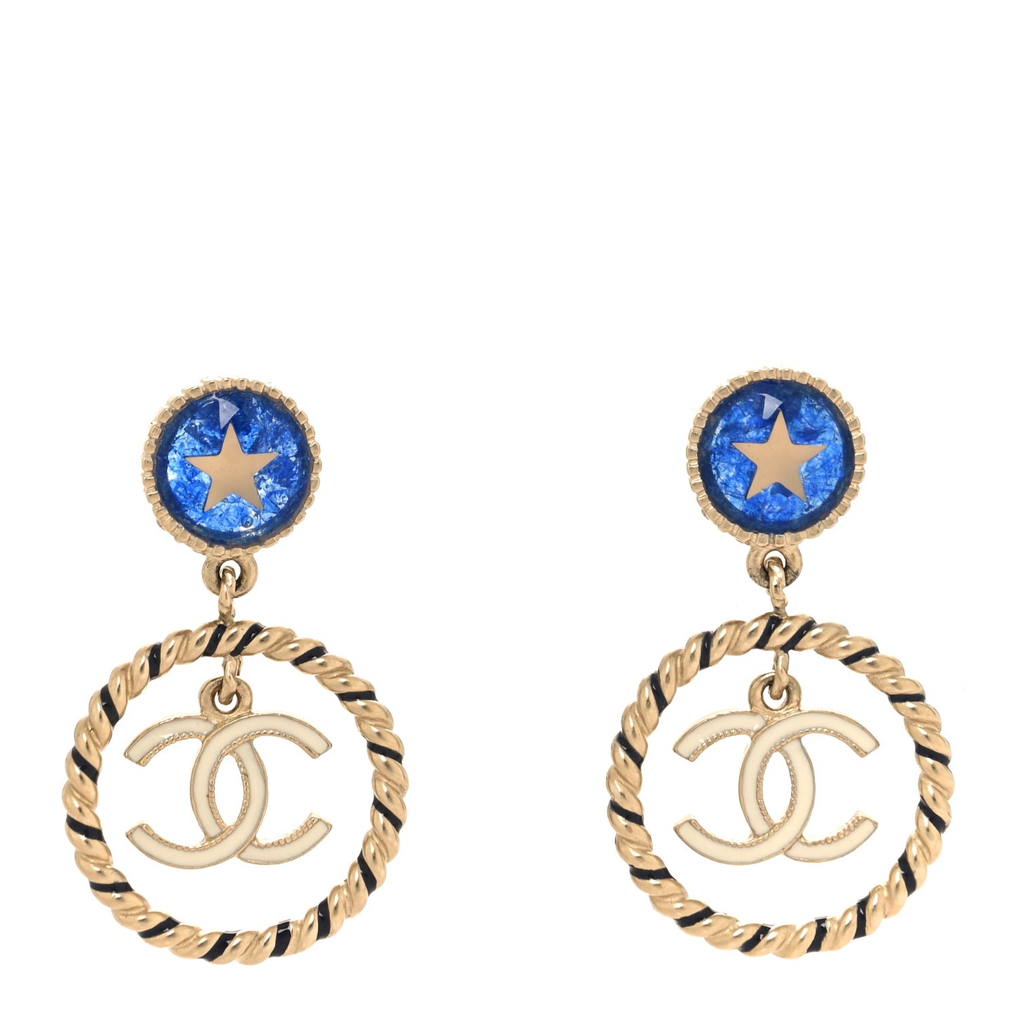 Resin Star CC Drop Earrings Blue Gold