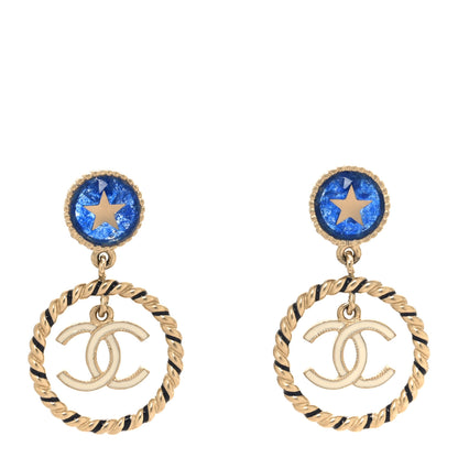 Chanel Resin Star CC Drop Earrings Blue Gold 1 of 5