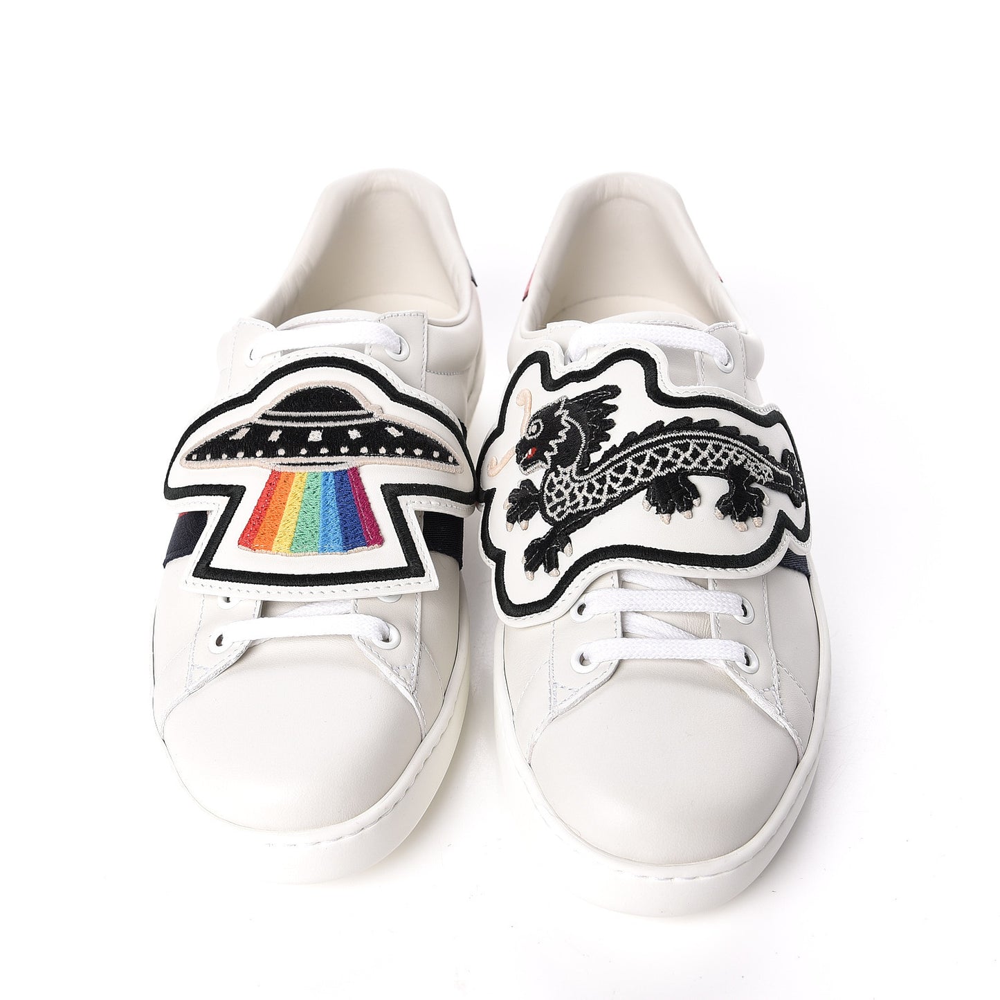 Calfskin Ayers Web UFO Dragon Embroidered Mens Ace Sneakers 7.5 White
