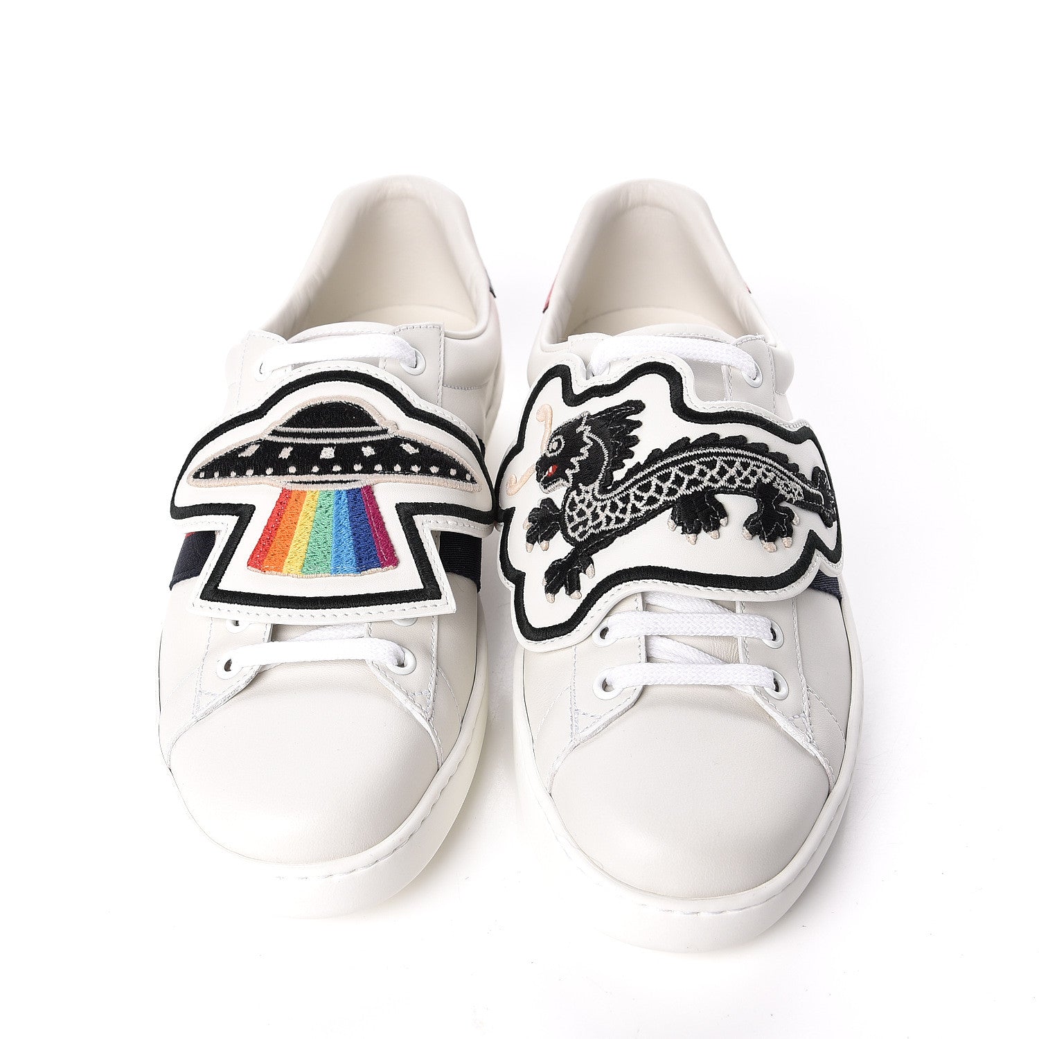 Gucci Calfskin Ayers Web UFO Dragon Embroidered Mens Ace Sneakers 7.5 White 6 of 10