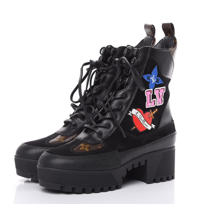 Louis Vuitton Suede Calfskin Monogram LV Black Heart Laureate Platform Desert Boots 37 Black 3 of 7