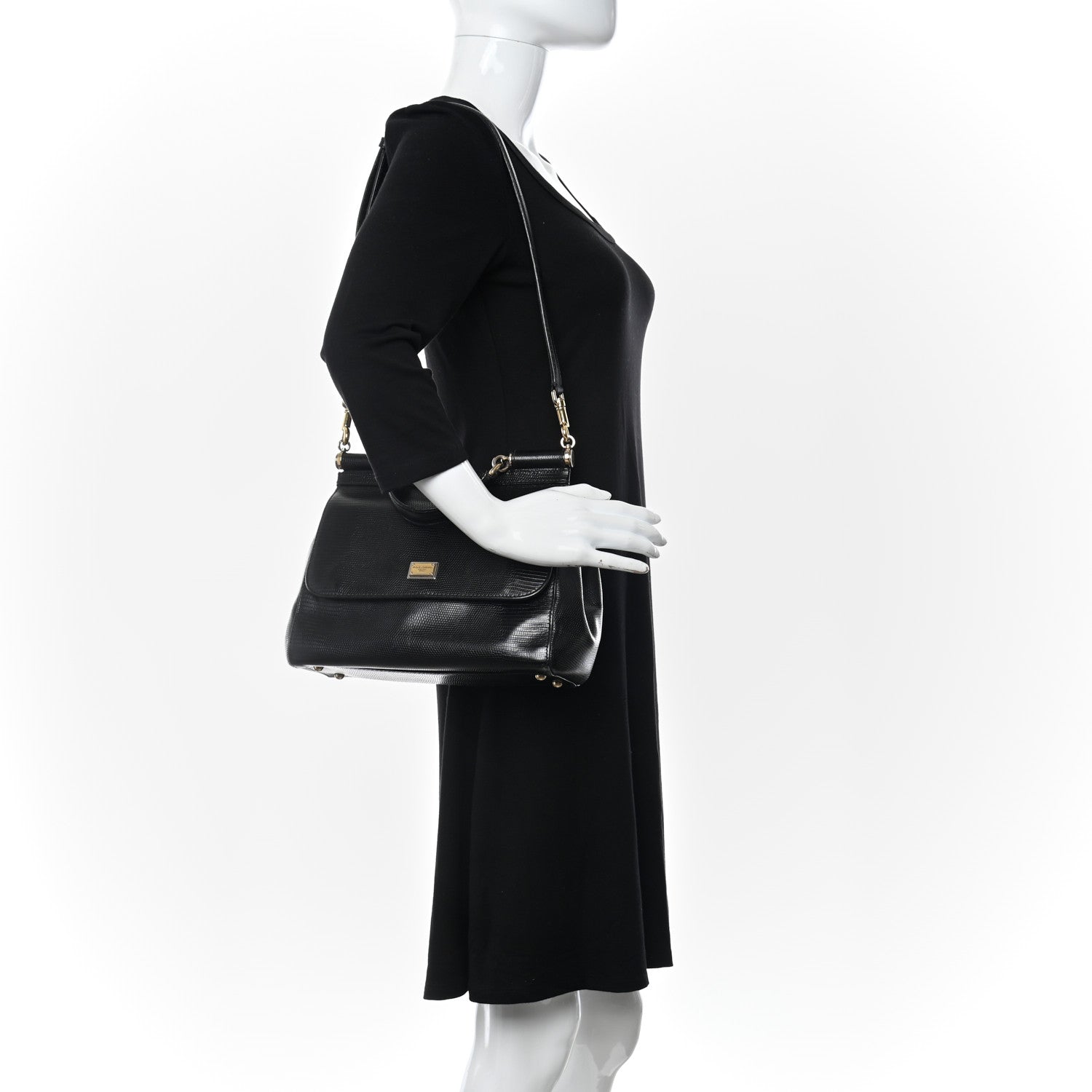 Dolce & Gabbana Lizard Calfskin Embossed Medium Miss Sicily Satchel Black 2 of 10