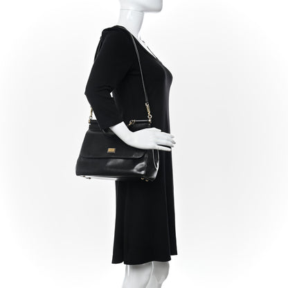 Dolce & Gabbana Lizard Calfskin Embossed Medium Miss Sicily Satchel Black 2 of 10