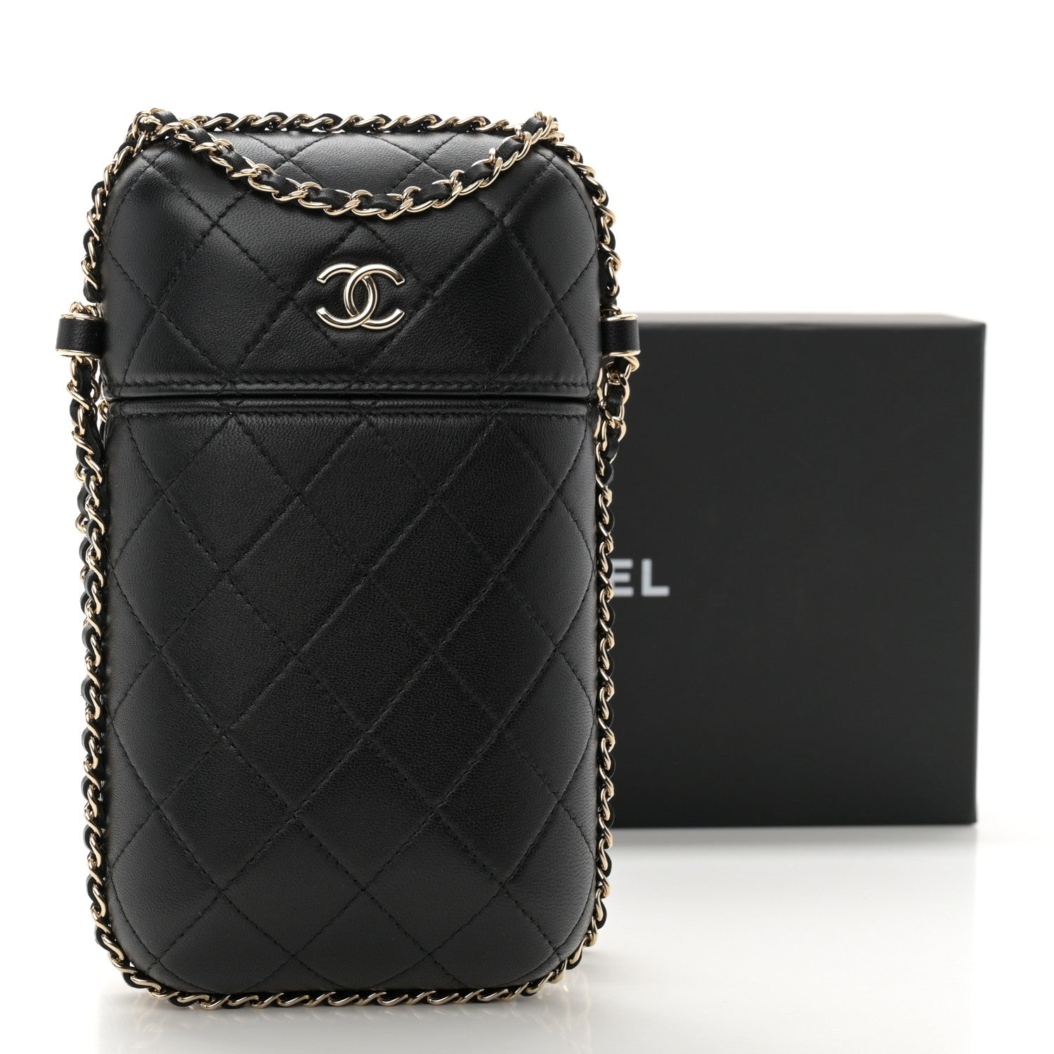 Chanel Lambskin Quilted Chain Around Phone Holder Black 11 of 11