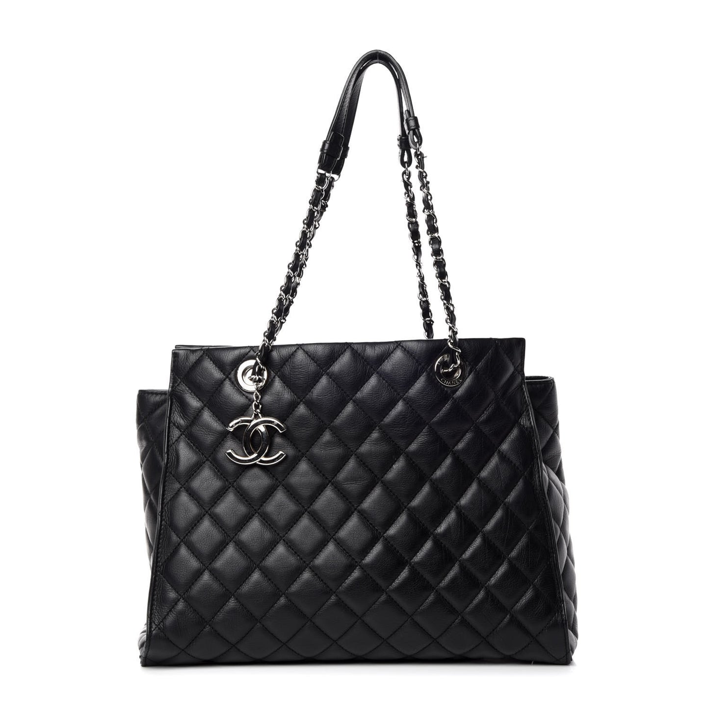 Calfskin Quilted Large Chic and Soft Shopping Tote Black