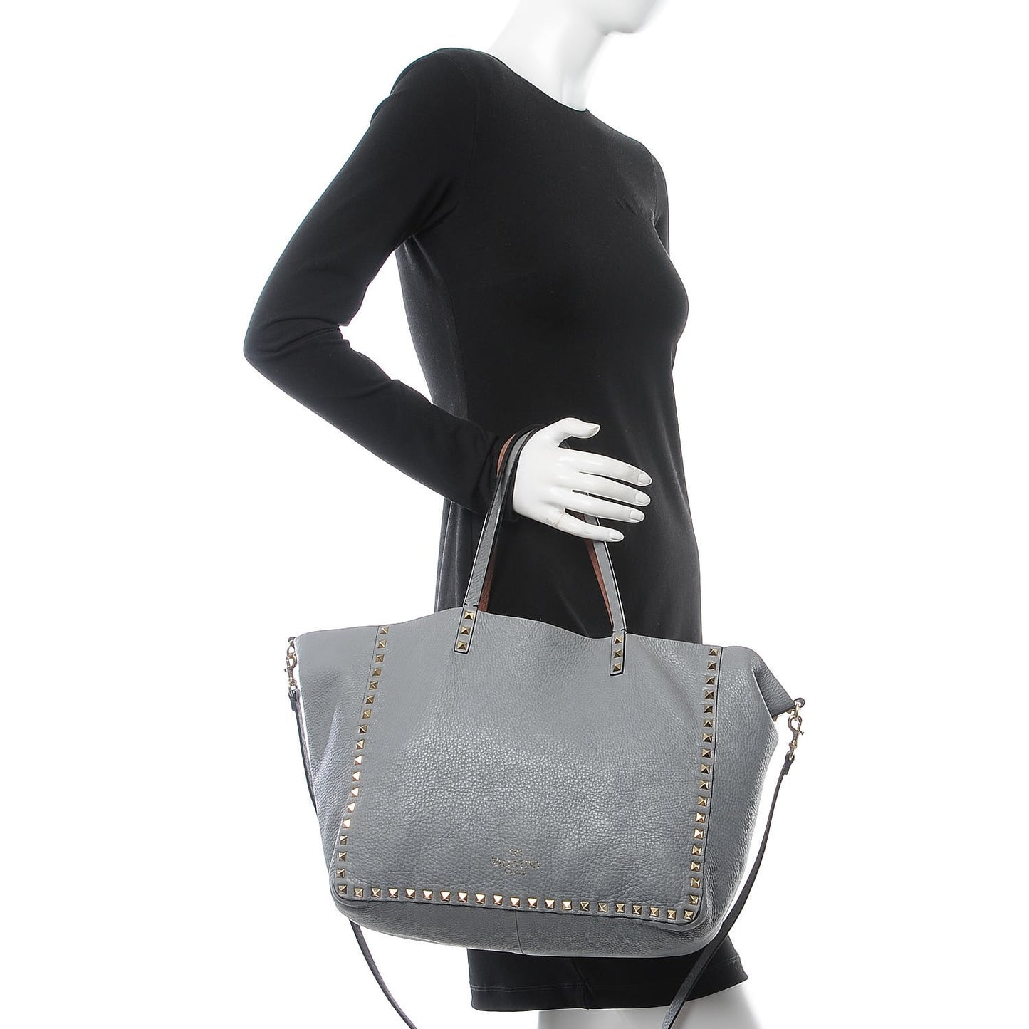Grained Calfskin Medium Rockstud Reversible Tote Dark Rose Grey