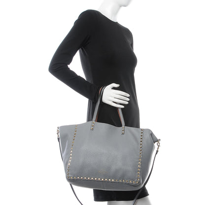 Valentino Garavani Grained Calfskin Medium Rockstud Reversible Tote Dark Rose Grey 4 of 16