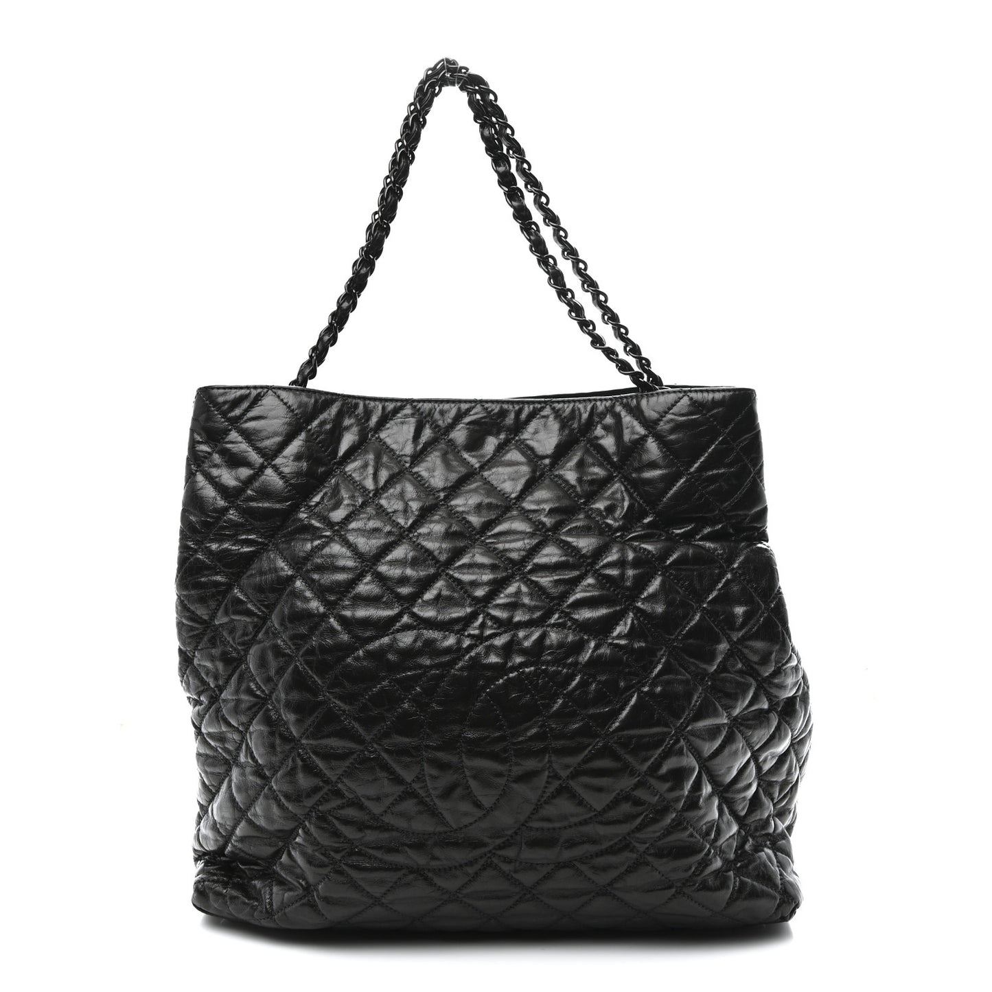 Glazed Calfskin Quilted Large Chain Me Tote Dark Grey