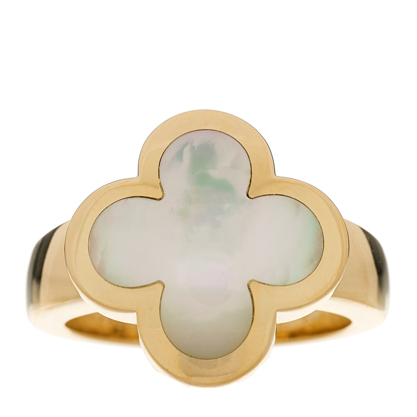18K Yellow Gold Mother of Pearl Pure Alhambra Ring 51 5.75