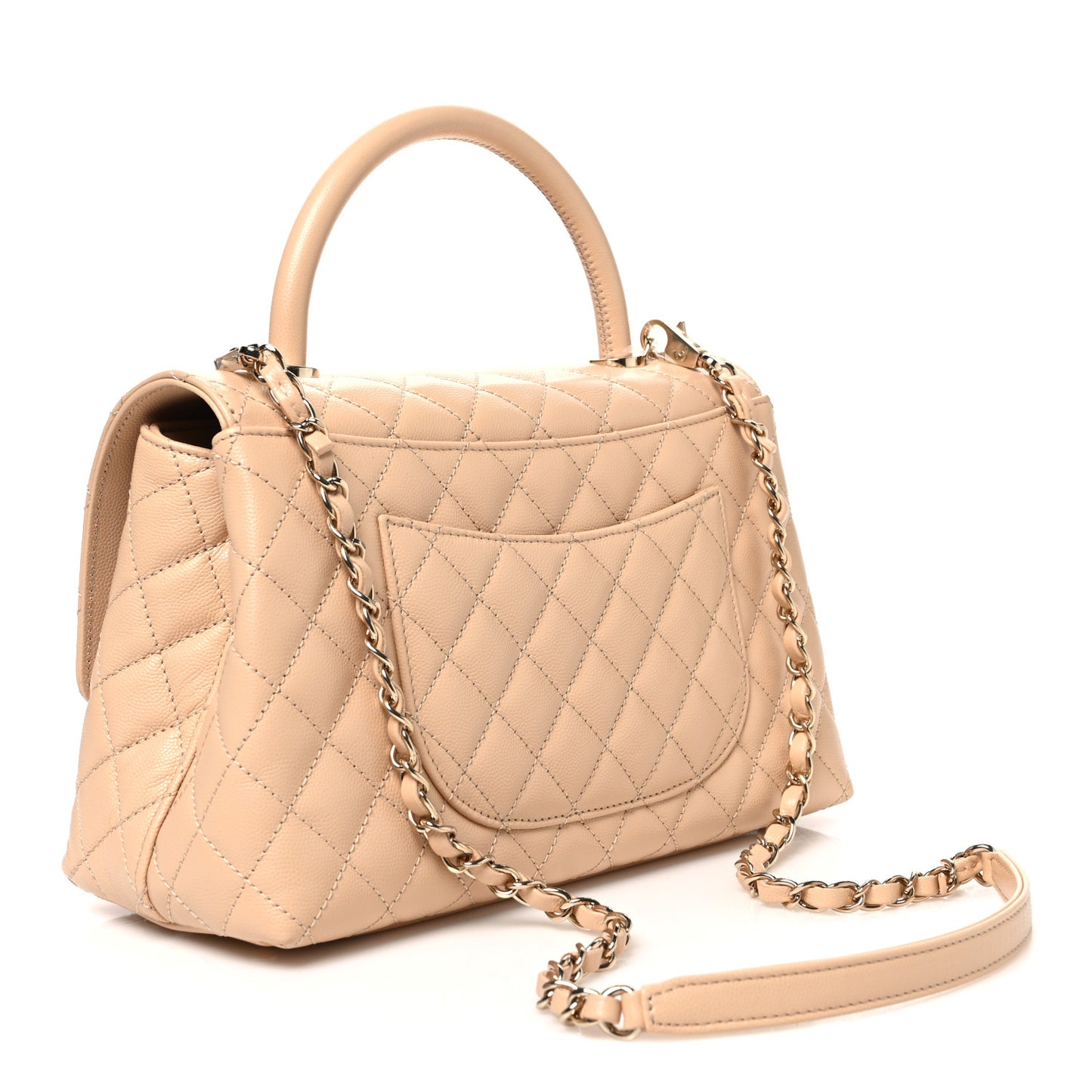 Caviar Quilted Small Coco Handle Flap Beige