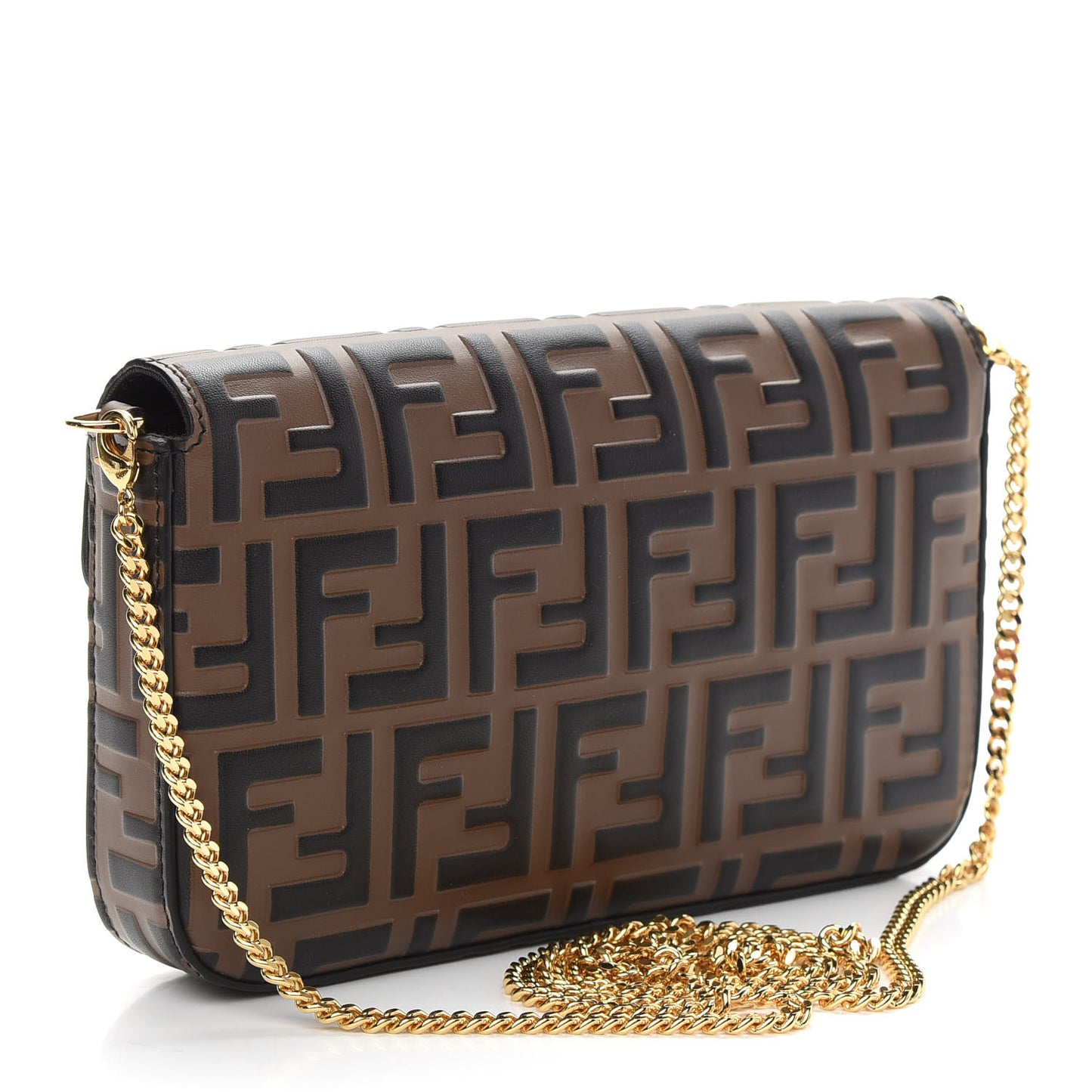 Vitello Soft F is Fendi Bi-Color FF 1974 Embossed Envelope Wallet On Chain with Pouches Maya Black