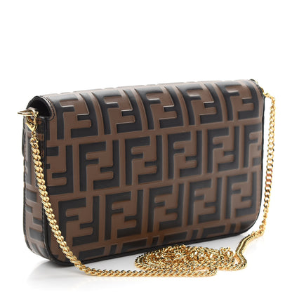 Fendi Vitello Soft F is Fendi Bi-Color FF 1974 Embossed Envelope Wallet On Chain with Pouches Maya Black 4 of 10