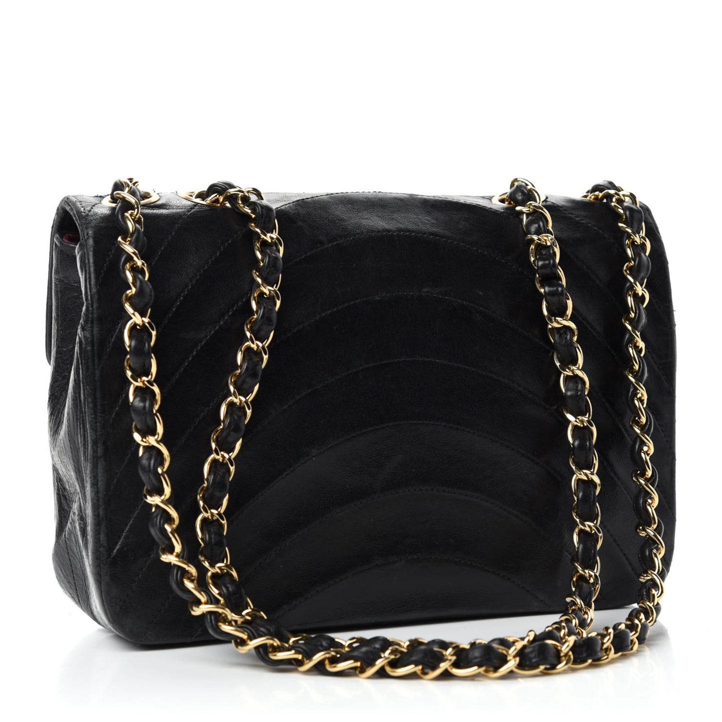 Lambskin Ribbon Quilted Small Single Flap Black