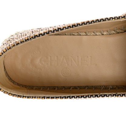 Chanel Tweed Grosgrain CC Espadrilles 39 Gold Beige Black 7 of 9