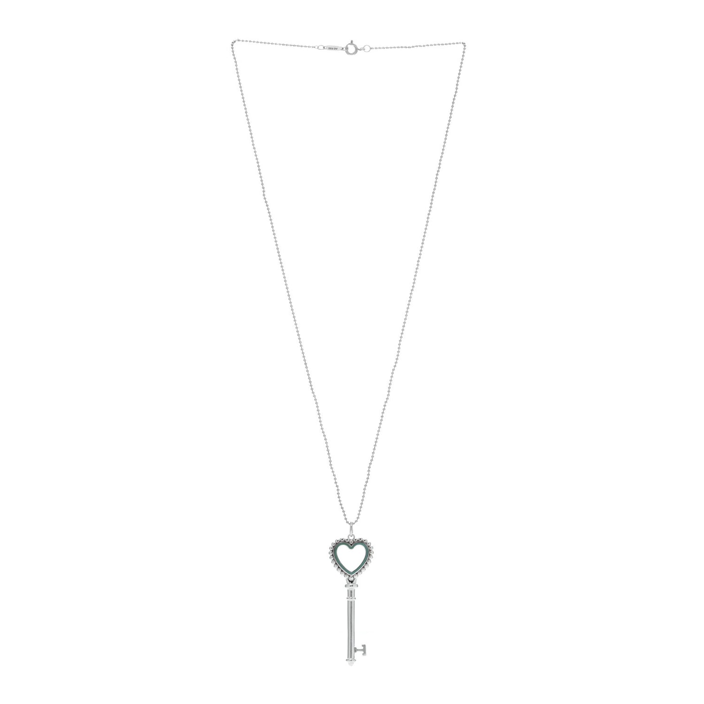 Sterling Silver Enamel Beaded Heart Key Pendant Necklace Blue