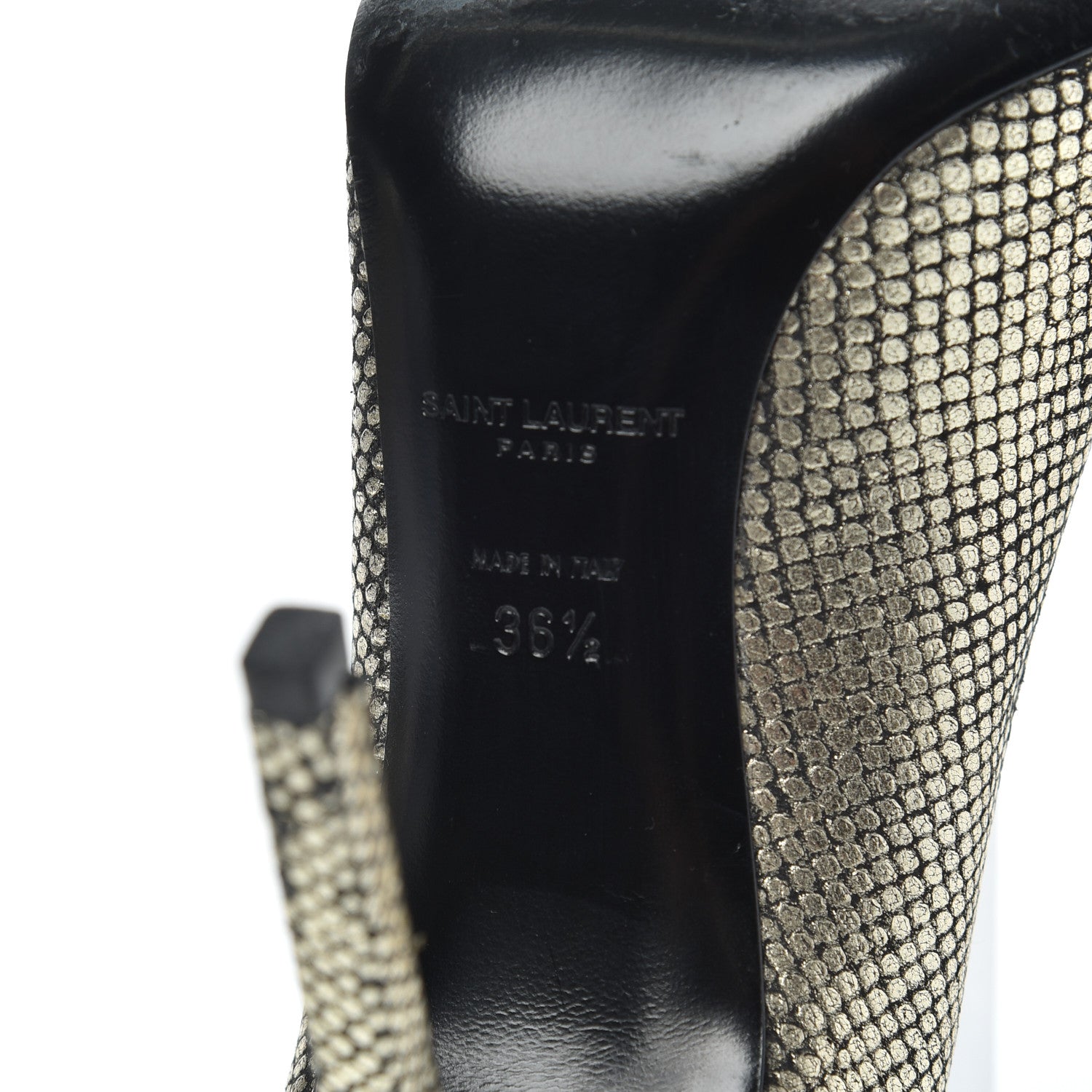 Saint Laurent Metallic Snakeskin Embossed Calfskin Classic Paris 105 Pumps 36.5 Black Gold 7 of 16